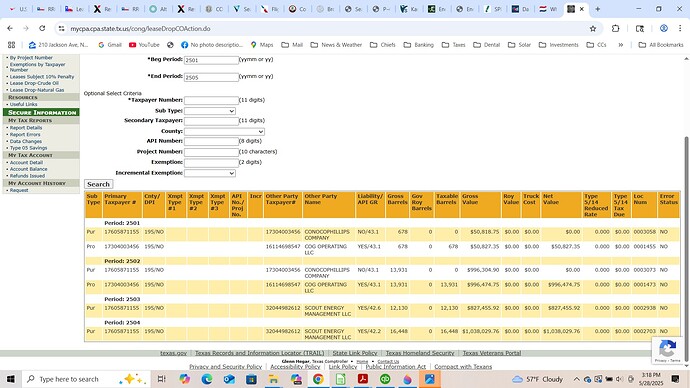 CONG Texas Comptroller Lease Drop crude oil