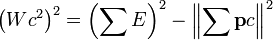 \left(Wc^2\right)^2= \left(\sum E\right)^2-\left\|\sum \mathbf{p}c\right\|^2
